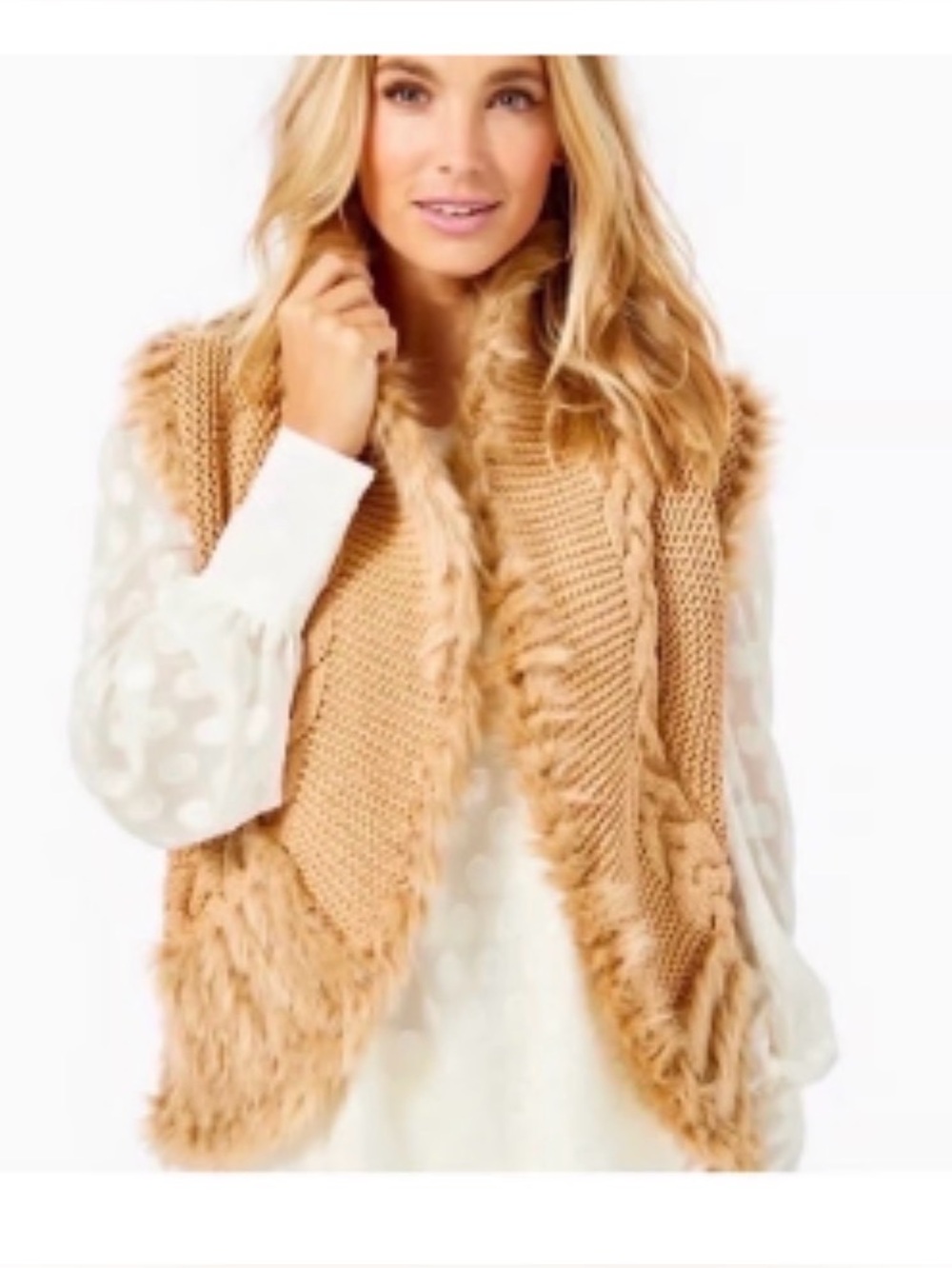 LILLY PULITZER “TORINI” FAUX FUR SWEATER VEST NWOT